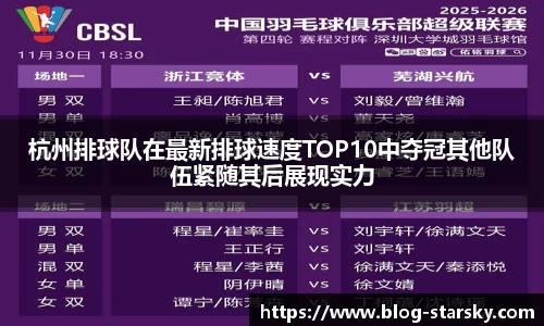 杭州排球队在最新排球速度TOP10中夺冠其他队伍紧随其后展现实力